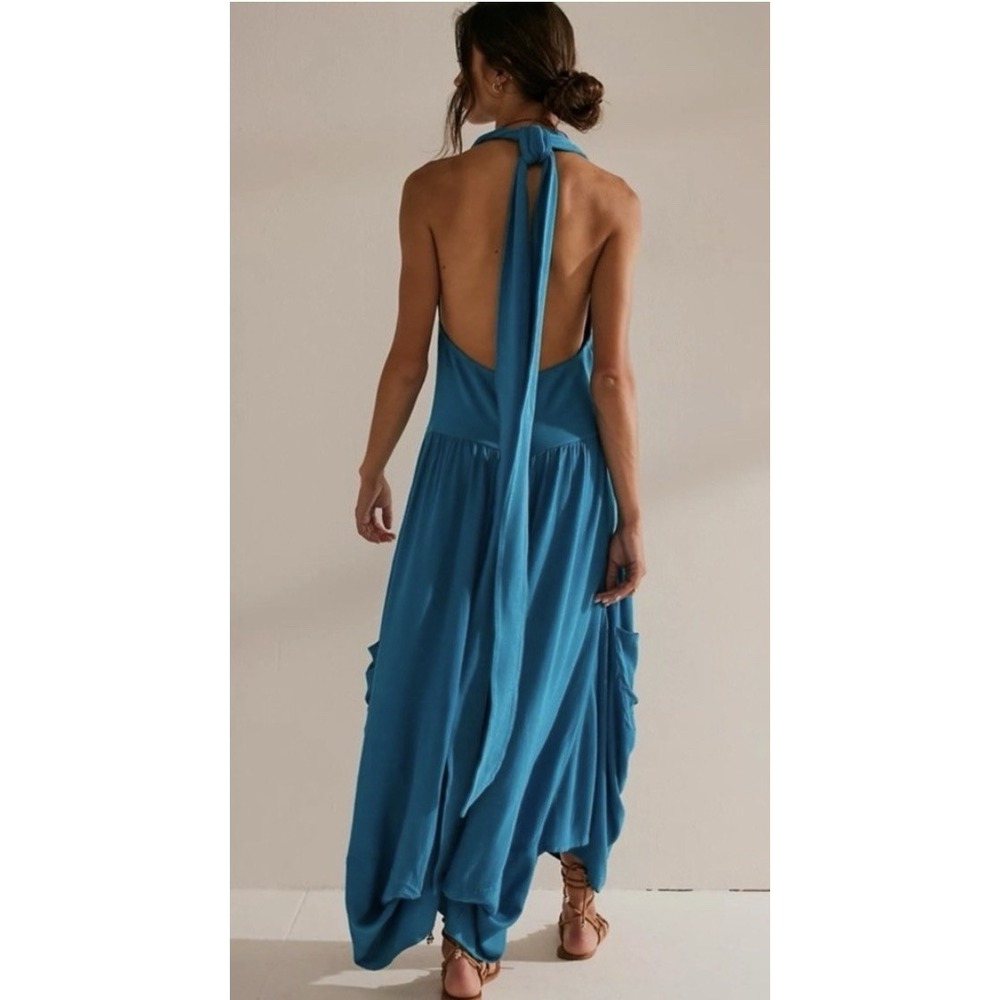 Free People Hinata Convertible Midi Dress Size Medium Halter Blue - Picture 3 of 16